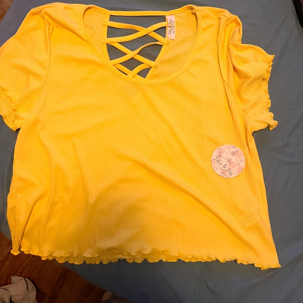Yellow Relaxed Crop Top with Cut-Out Neckline